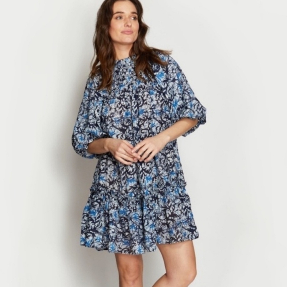Anthropologie Love the Label Andrea Puffed Sleeve Dress Medium Smocked Neck